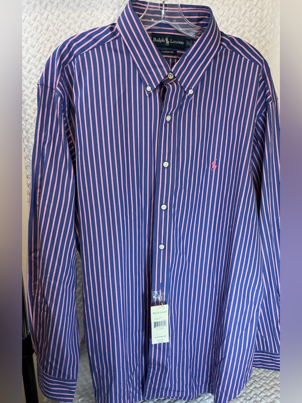 NWT Ralph Lauren Classic Fit Blue and Pink Men’s Button Down 17.5 34/35 - Picture 5 of 7